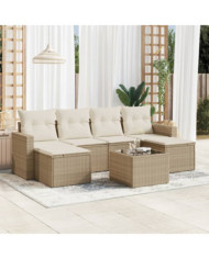 Salon de jardin avec coussins 7 pcs beige résine tressée | Mobilier & Déco