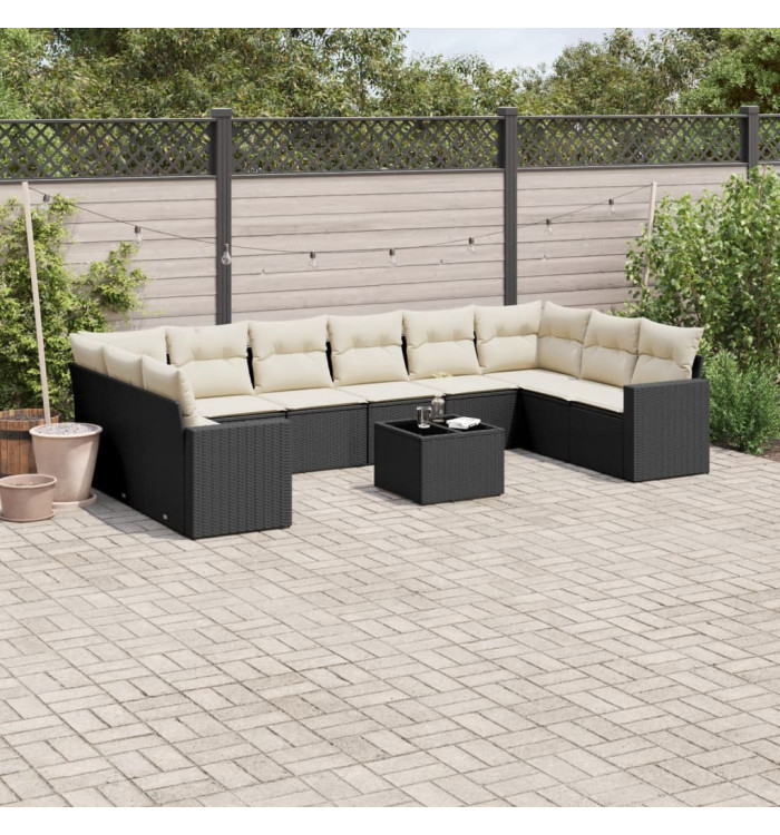 Salon de jardin 11 pcs avec coussins noir résine tressée | Mobilier & Déco