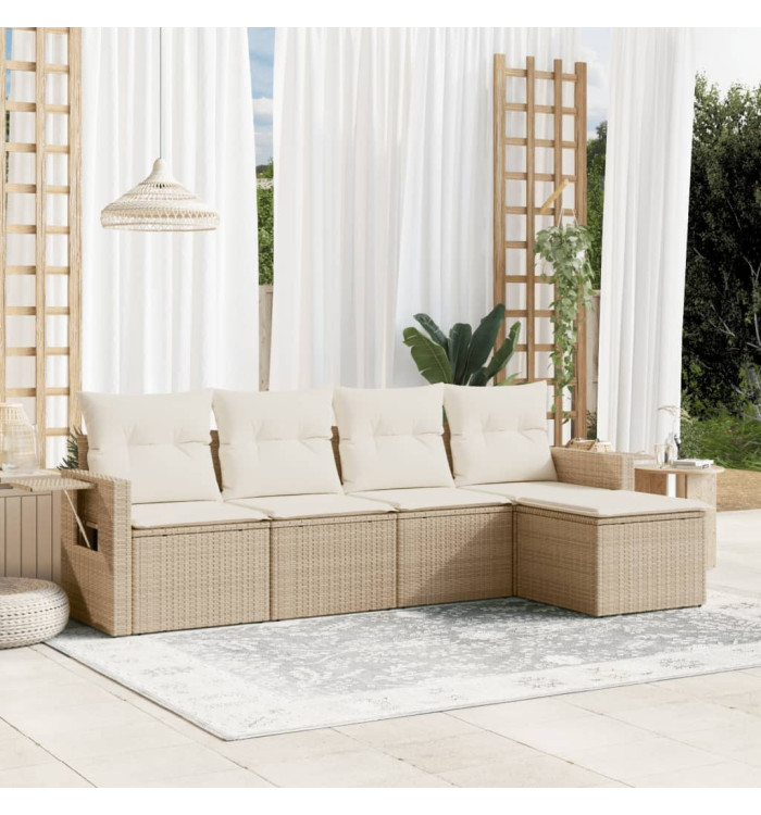 Salon de jardin avec coussins 5 pcs beige résine tressée | Mobilier & Déco