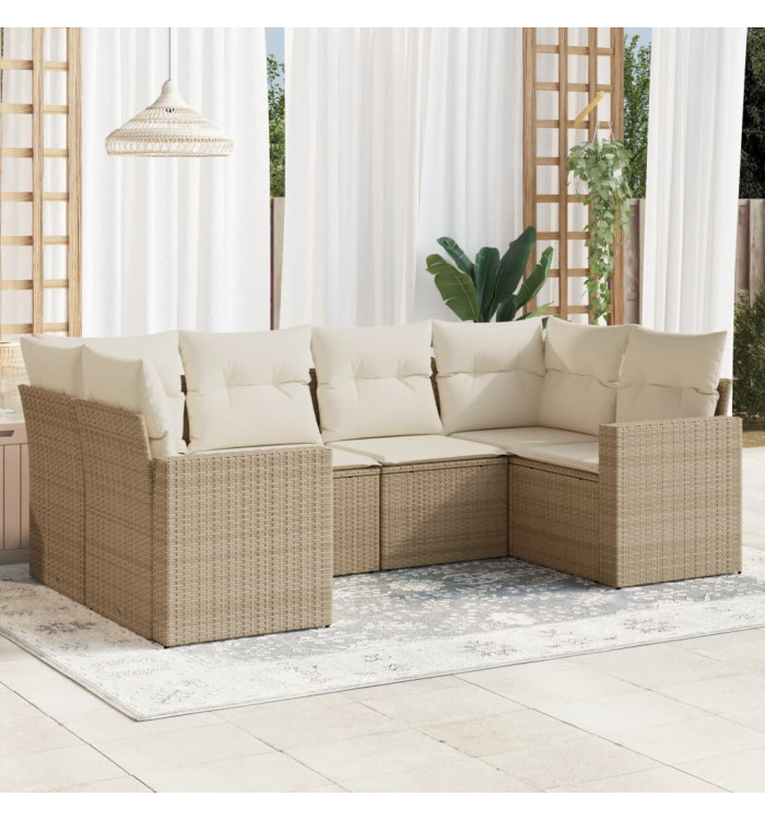 Salon de jardin avec coussins 6 pcs beige résine tressée | Mobilier & Déco