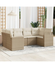 Salon de jardin avec coussins 6 pcs beige résine tressée | Mobilier & Déco