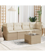 Salon de jardin avec coussins 5 pcs beige résine tressée | Mobilier & Déco
