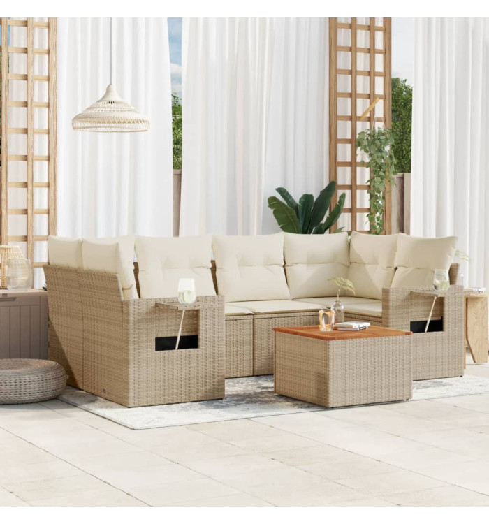 Salon de jardin avec coussins 7 pcs beige résine tressée | Mobilier & Déco