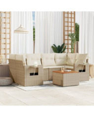 Salon de jardin avec coussins 7 pcs beige résine tressée | Mobilier & Déco