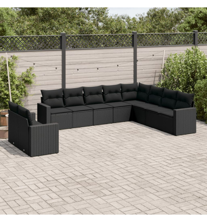 Salon de jardin 10 pcs avec coussins noir résine tressée | Mobilier & Déco