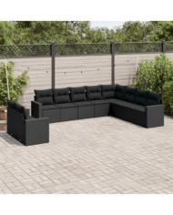 Salon de jardin 10 pcs avec coussins noir résine tressée | Mobilier & Déco