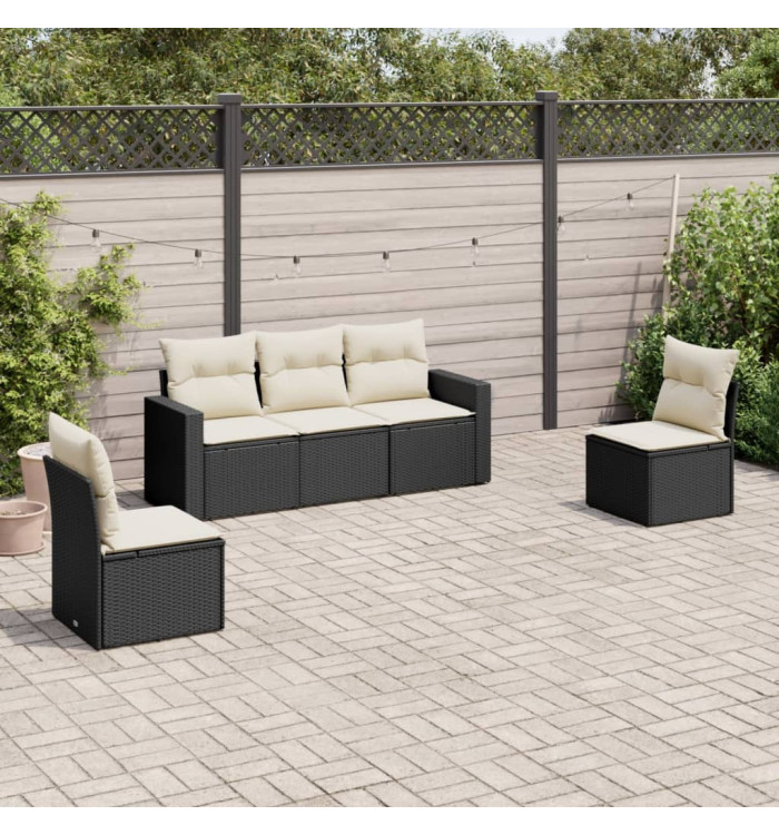 Salon de jardin 5 pcs avec coussins noir résine tressée | Mobilier & Déco