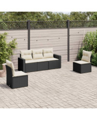 Salon de jardin 5 pcs avec coussins noir résine tressée | Mobilier & Déco