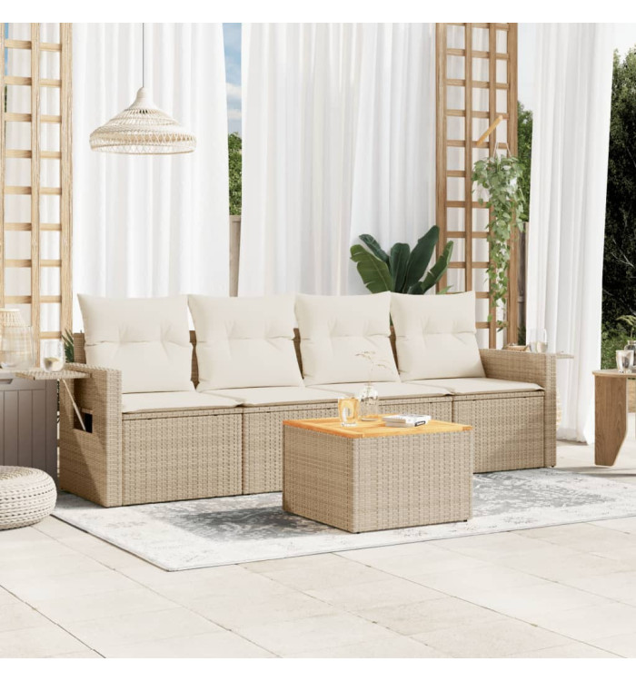 Salon de jardin avec coussins 5 pcs beige résine tressée | Mobilier & Déco