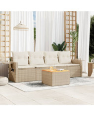 Salon de jardin avec coussins 5 pcs beige résine tressée | Mobilier & Déco