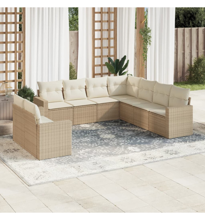 Salon de jardin avec coussins 9 pcs beige résine tressée | Mobilier & Déco