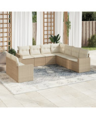 Salon de jardin avec coussins 9 pcs beige résine tressée | Mobilier & Déco