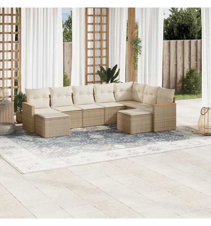Salon de jardin avec coussins 9 pcs beige résine tressée | Mobilier & Déco