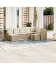 Salon de jardin avec coussins 9 pcs beige résine tressée | Mobilier & Déco