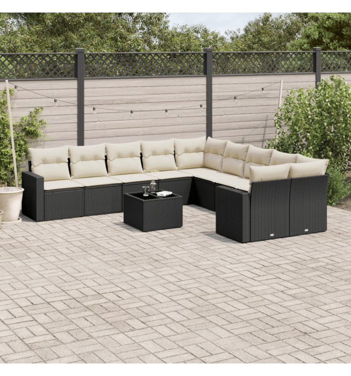 Salon de jardin 11 pcs avec coussins noir résine tressée | Mobilier & Déco