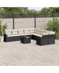 Salon de jardin 11 pcs avec coussins noir résine tressée | Mobilier & Déco