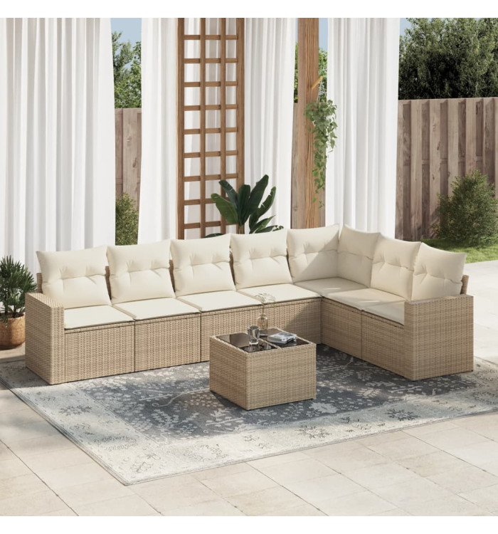 Salon de jardin avec coussins 8 pcs beige résine tressée | Mobilier & Déco
