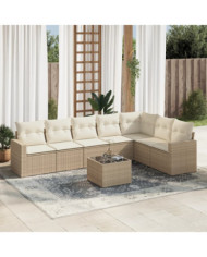 Salon de jardin avec coussins 8 pcs beige résine tressée | Mobilier & Déco