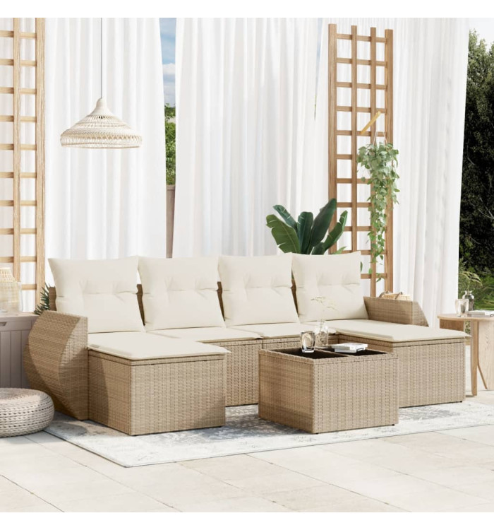 Salon de jardin avec coussins 7 pcs beige résine tressée | Mobilier & Déco