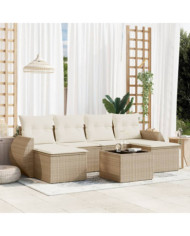 Salon de jardin avec coussins 7 pcs beige résine tressée | Mobilier & Déco