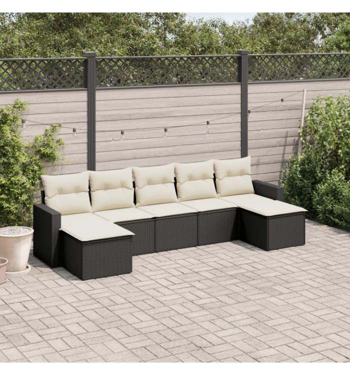 Salon de jardin 7 pcs avec coussins noir résine tressée | Mobilier & Déco
