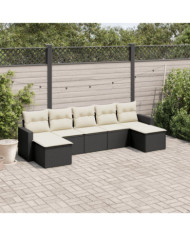 Salon de jardin 7 pcs avec coussins noir résine tressée | Mobilier & Déco