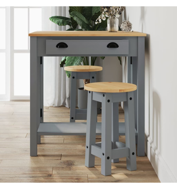 Tabourets de bar lot de 2 gris bois massif de pin | Mobilier & Déco