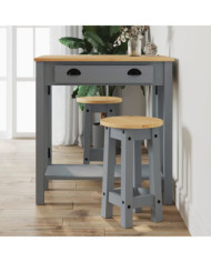 Tabourets de bar lot de 2 gris bois massif de pin | Mobilier & Déco