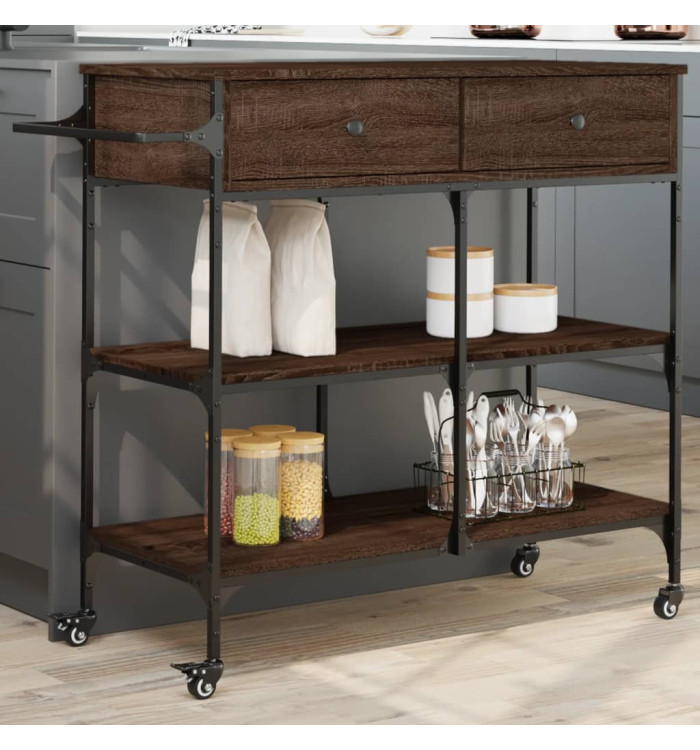 Chariot de cuisine chêne marron 105x42x95 cm bois d'ingénierie | Mobilier & Déco