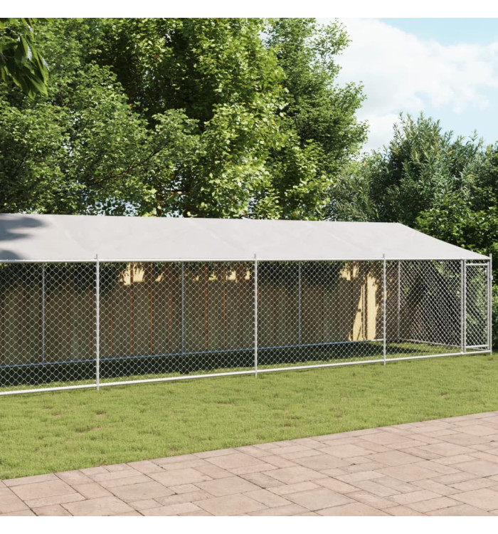 Cage pour chien avec toit et porte gris 12x2x2m acier galvanisé | Mobilier & Déco