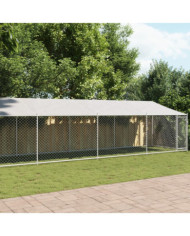 Cage pour chien avec toit et porte gris 12x2x2m acier galvanisé | Mobilier & Déco