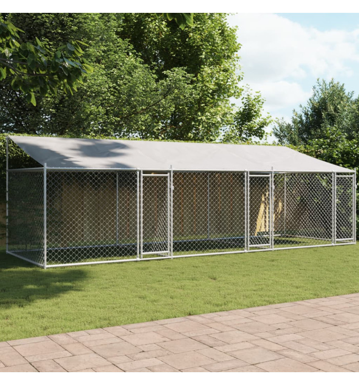 Cage pour chien avec toit et portes gris 6x2x2m acier galvanisé | Mobilier & Déco