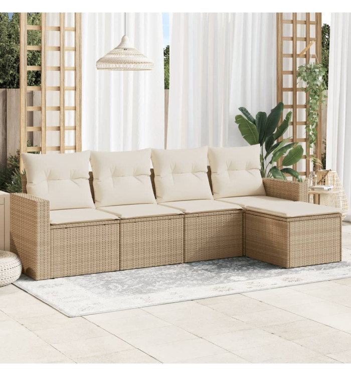Salon de jardin avec coussins 5 pcs beige résine tressée | Mobilier & Déco