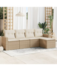 Salon de jardin avec coussins 5 pcs beige résine tressée | Mobilier & Déco