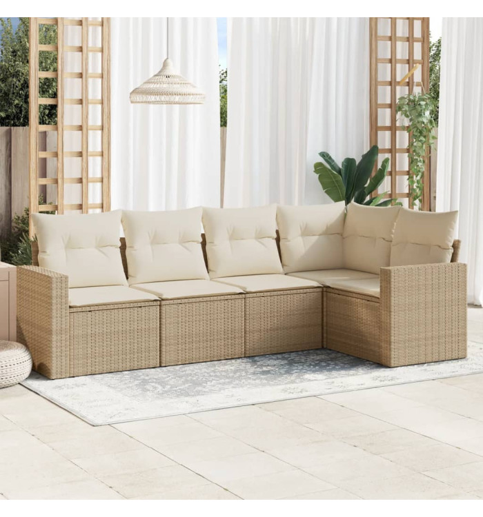 Salon de jardin avec coussins 5 pcs beige résine tressée | Mobilier & Déco