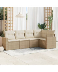 Salon de jardin avec coussins 5 pcs beige résine tressée | Mobilier & Déco