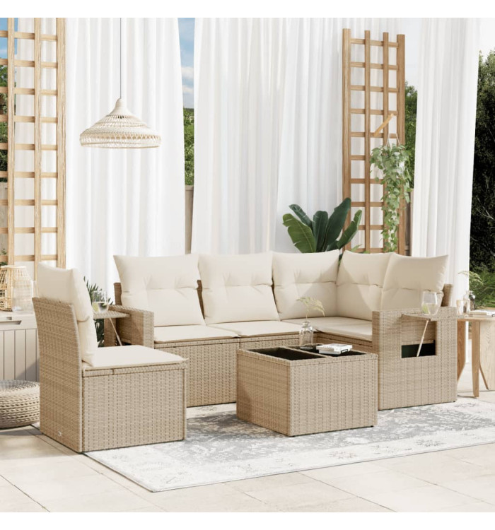Salon de jardin avec coussins 6 pcs beige résine tressée | Mobilier & Déco