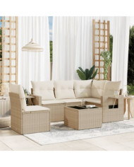 Salon de jardin avec coussins 6 pcs beige résine tressée | Mobilier & Déco