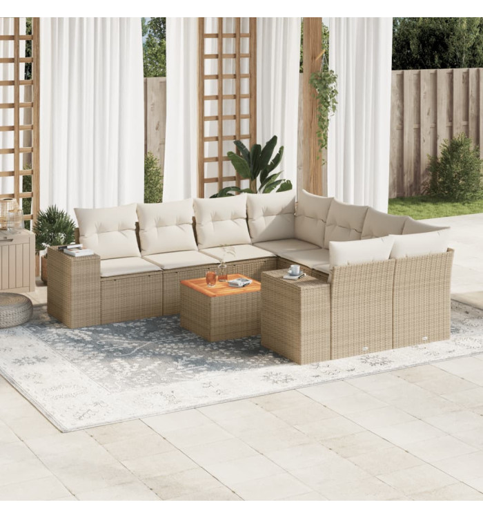 Salon de jardin avec coussins 9 pcs beige résine tressée | Mobilier & Déco