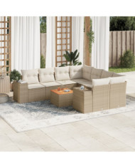 Salon de jardin avec coussins 9 pcs beige résine tressée | Mobilier & Déco