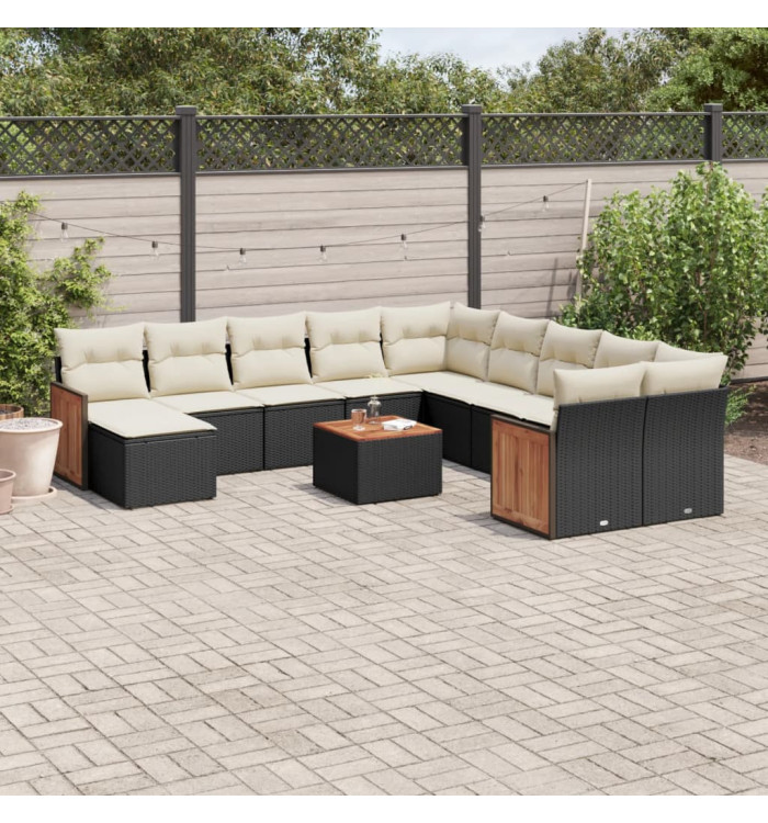 Salon de jardin 12 pcs avec coussins noir résine tressée | Mobilier & Déco