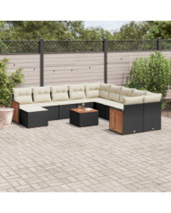 Salon de jardin 12 pcs avec coussins noir résine tressée | Mobilier & Déco