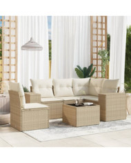 Salon de jardin avec coussins 6 pcs beige résine tressée | Mobilier & Déco