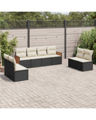 Salon de jardin 8 pcs avec coussins noir résine tressée | Mobilier & Déco