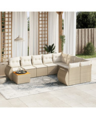 Salon de jardin avec coussins 10 pcs beige résine tressée | Mobilier & Déco