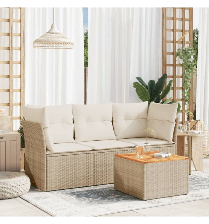 Salon de jardin avec coussins 4 pcs beige résine tressée | Mobilier & Déco