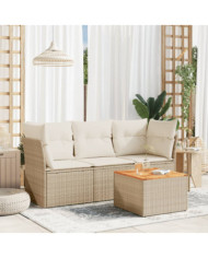 Salon de jardin avec coussins 4 pcs beige résine tressée | Mobilier & Déco