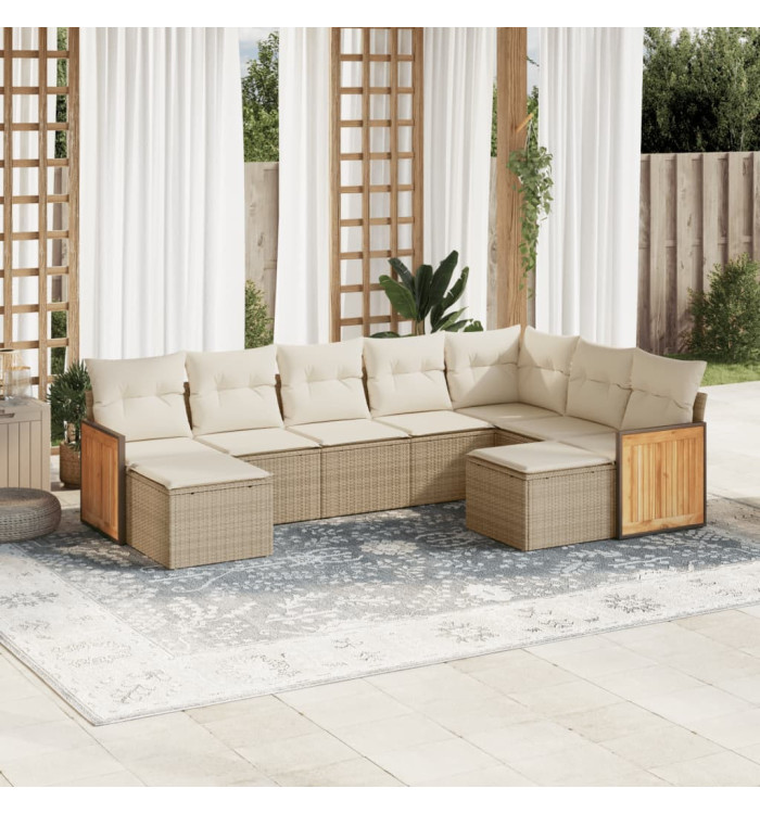 Salon de jardin avec coussins 9 pcs beige résine tressée | Mobilier & Déco