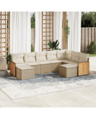Salon de jardin avec coussins 9 pcs beige résine tressée | Mobilier & Déco