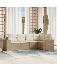 Salon de jardin avec coussins 5 pcs beige résine tressée | Mobilier & Déco